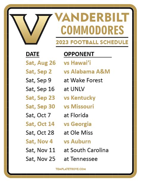 vanderbilt university football schedule|vandy 2023 football schedule.